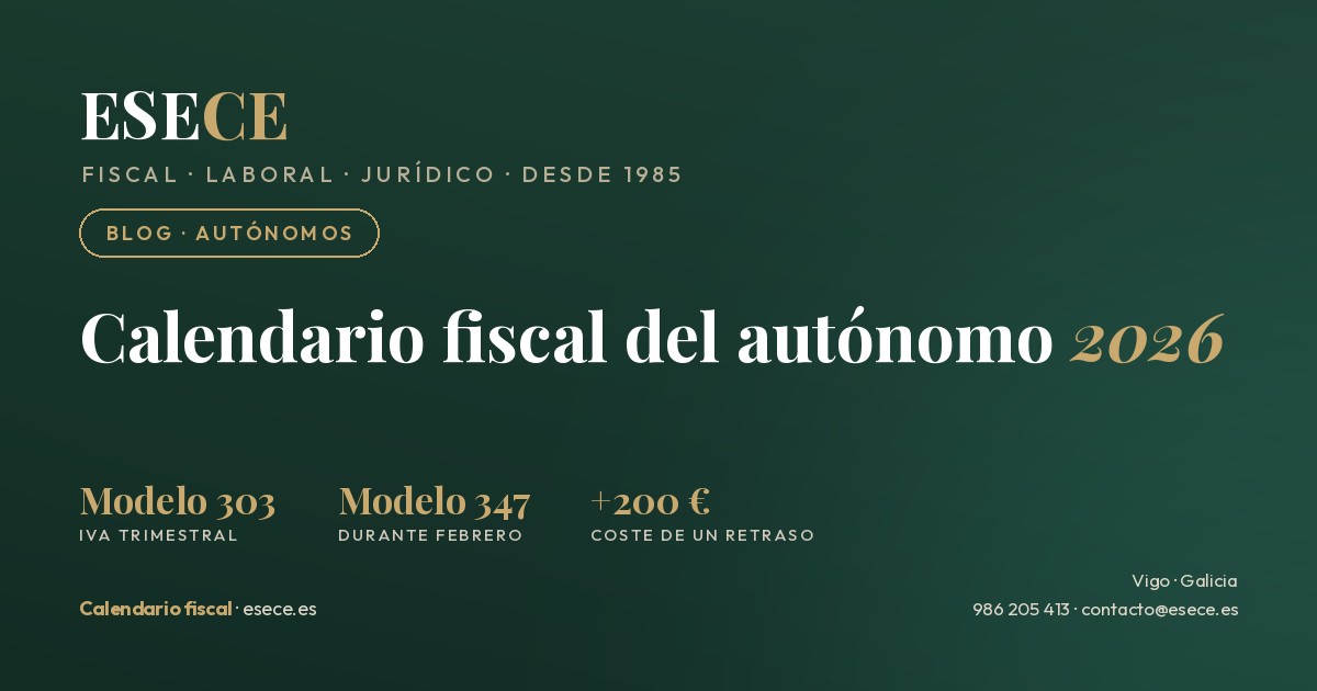 Calendario fiscal del autónomo 2026: modelo 303 de IVA trimestral, modelo 347 durante febrero y más de 200 euros de coste si te retrasas.