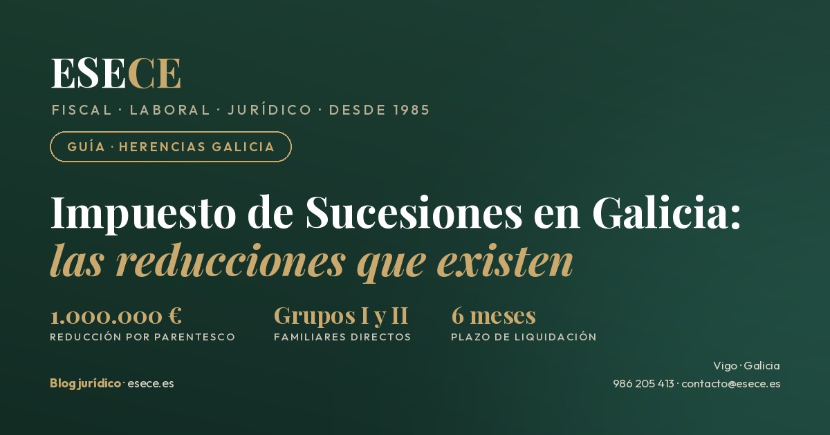 Impuesto de Sucesiones en Galicia: reducción de 1.000.000 de euros por parentesco para los Grupos I y II y plazo de liquidación de 6 meses.